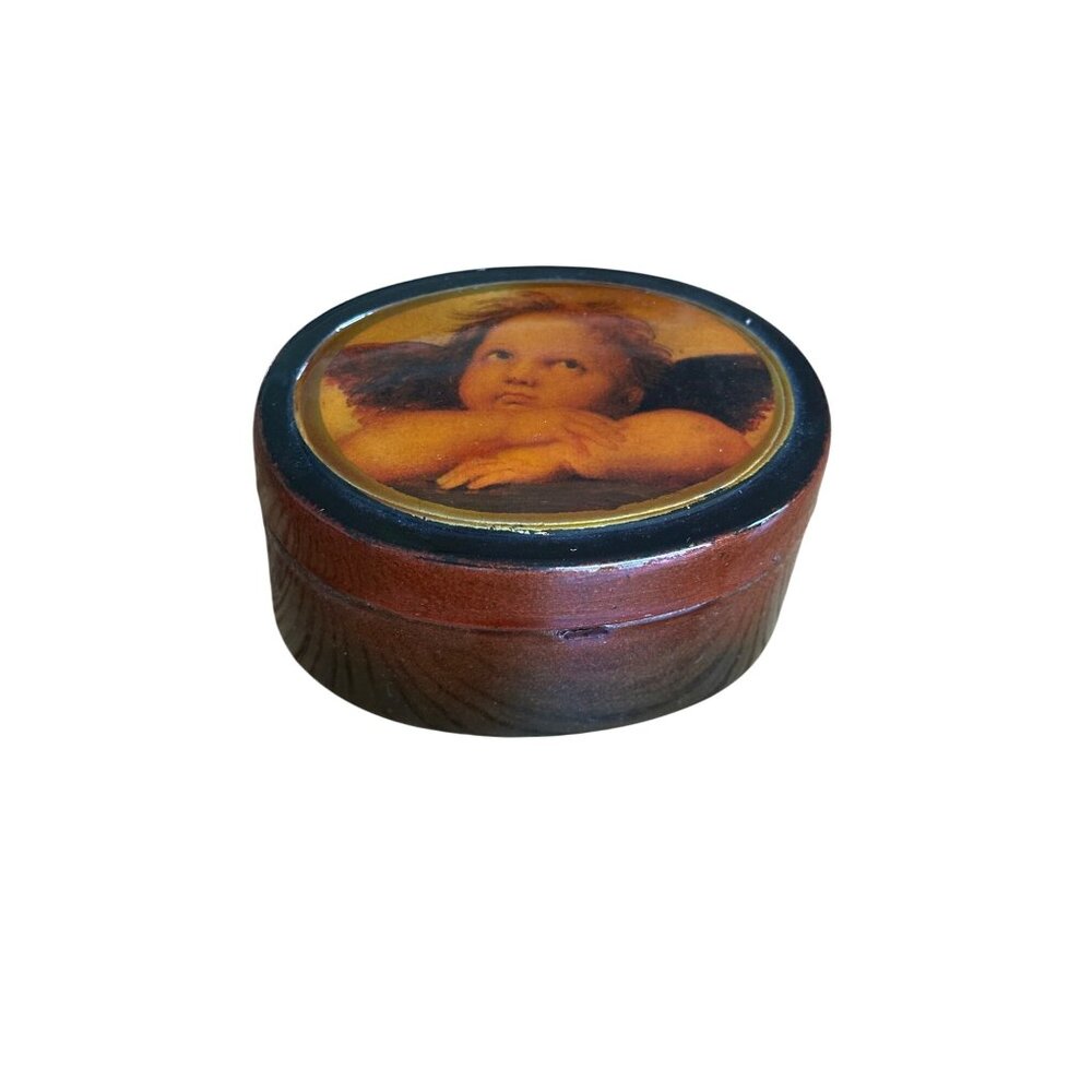 Vintage Cherub Image Lacquer Jewelry Box
